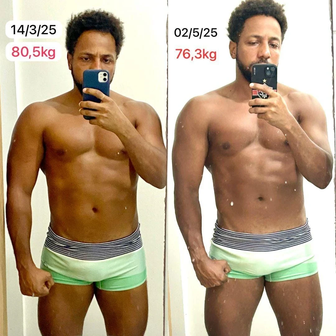Registro comparativo real de recomposição corporal em dois momentos