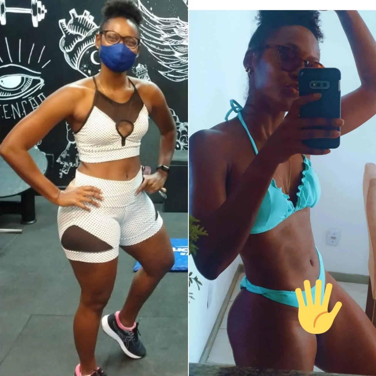 Comparativo de evolução física de aluna em dois momentos