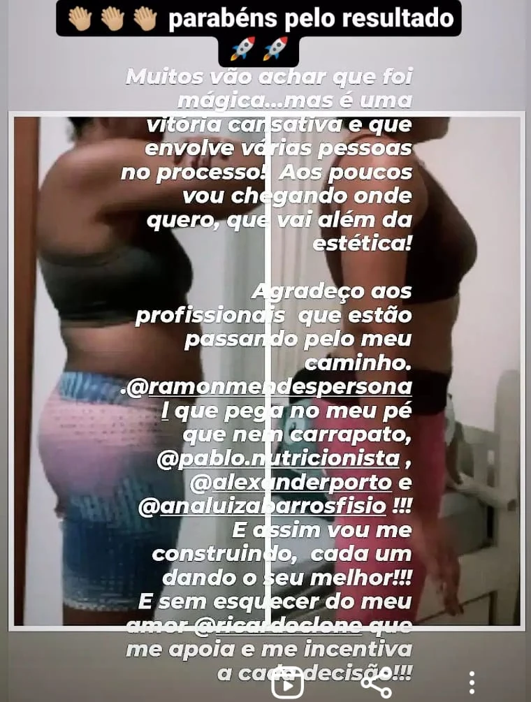 Captura de tela com feedback espontâneo e comparativo de evolução de aluna